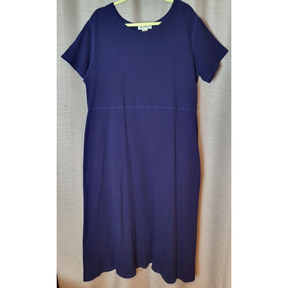 Vintage Eddie Bauer Maxi Dress Waffle Knit Womens XL Blue Cottagecore